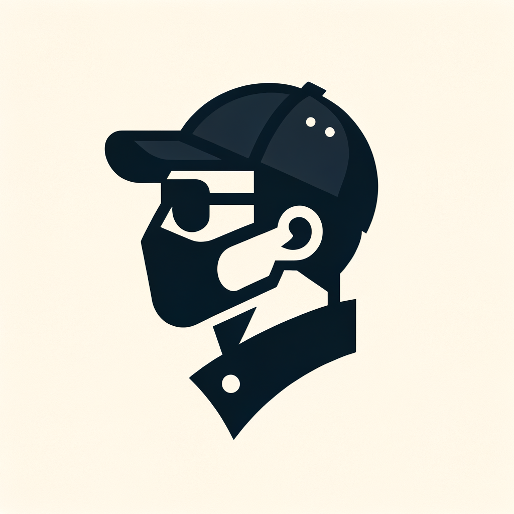Create a man with a cap, mask, and smokey glasses as a minimalist icon with PNG output. The man's face should be in profile and completely minimalist.