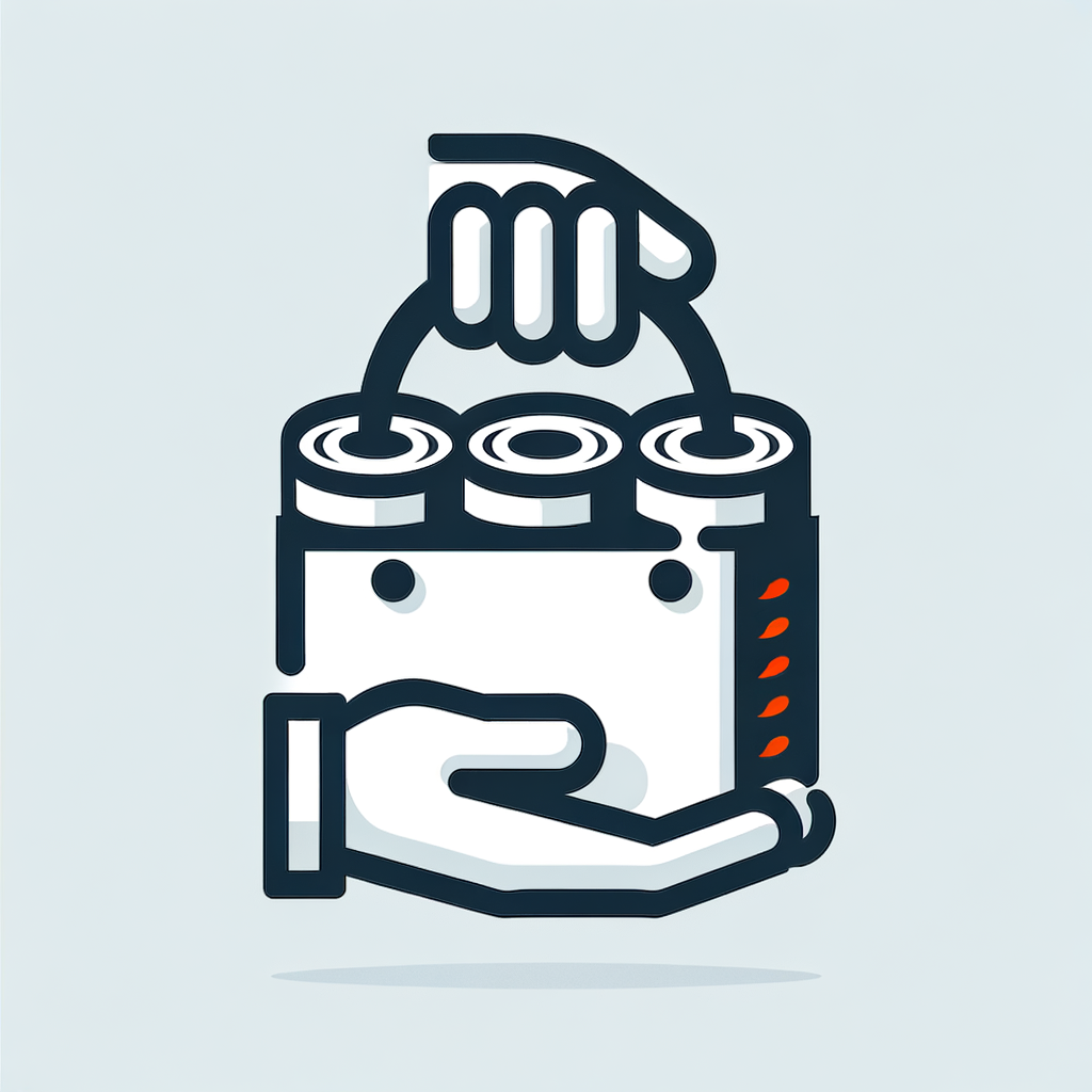 A shopping bag full of canned goods, held in one hand, is presented as a completely minimal icon. The icon should be as minimal as possible.