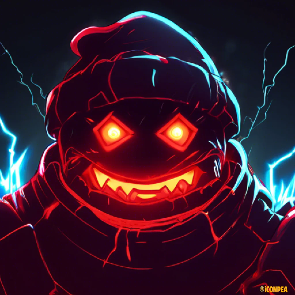 the head of an evil dark red snowman with red eyes, who has a big gear instead of a hat and a bitten carrot instead of a nose