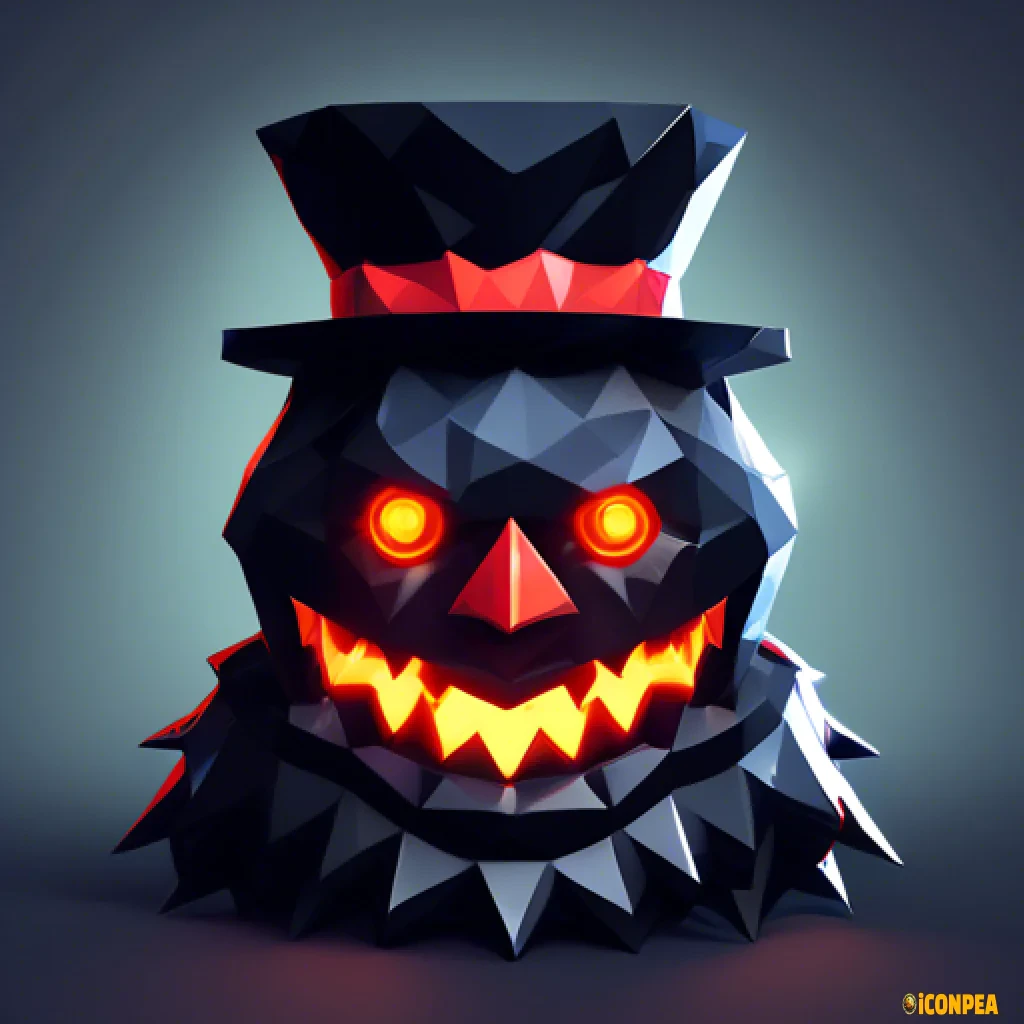 the head of an evil black snowman with red eyes, who has a big gear instead of a hat and a bitten carrot instead of a nose