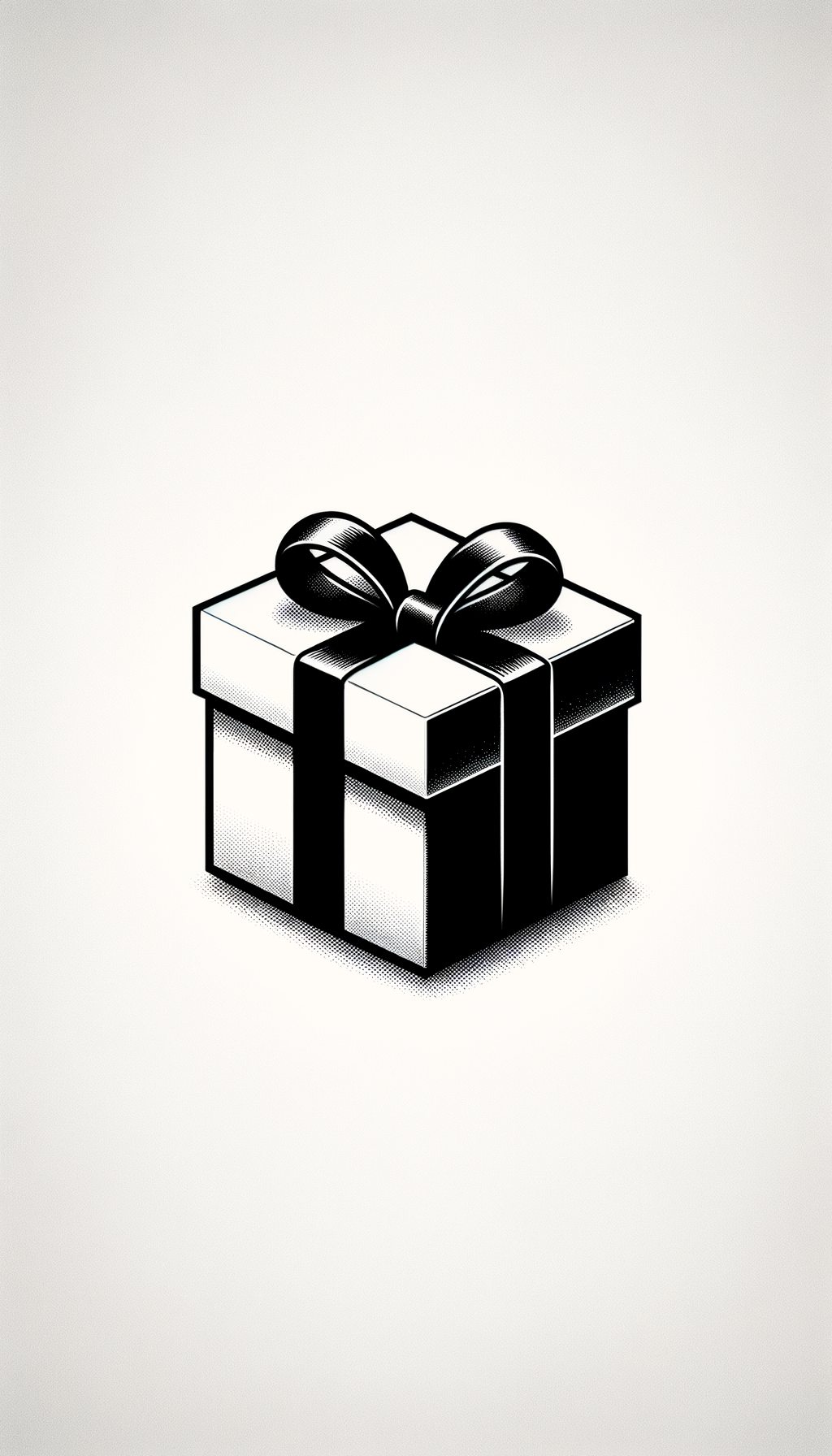 A small cube-shaped (classic) wrapped present/gift icon, black and white, clean and stylish.