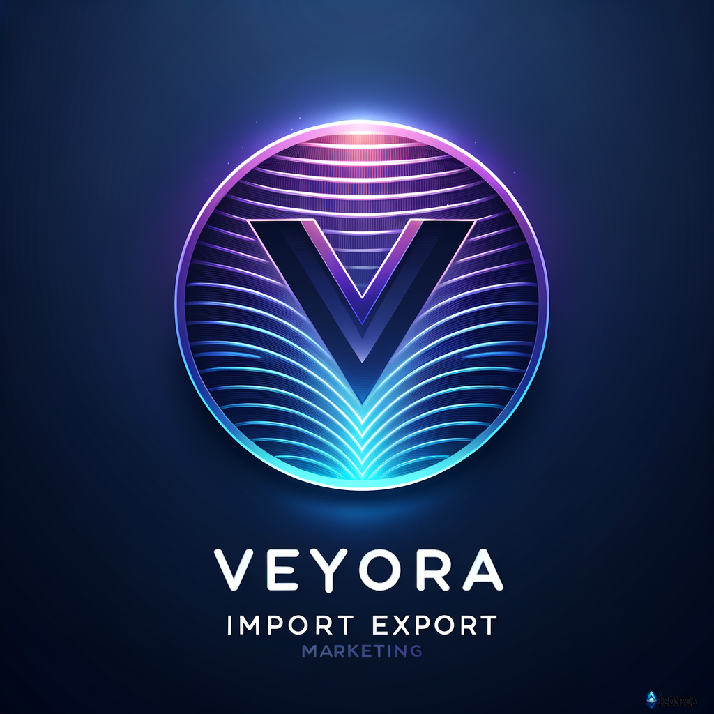 Create a premium, modern, and futuristic logo for a import export marketing and technology brand named VEYORA. Use a clean, minimal, and high-tech design style. Include a smooth abstract ‘V’ symbol inspired by digital waves or energy flow. Add gradient blue-purple neon tones with soft lighting. Make it professional, sharp, and 4K HD quality. The logo should look suitable for a tech company website and branding. Keep the icon and text perfectly balanced and visually powerful.
