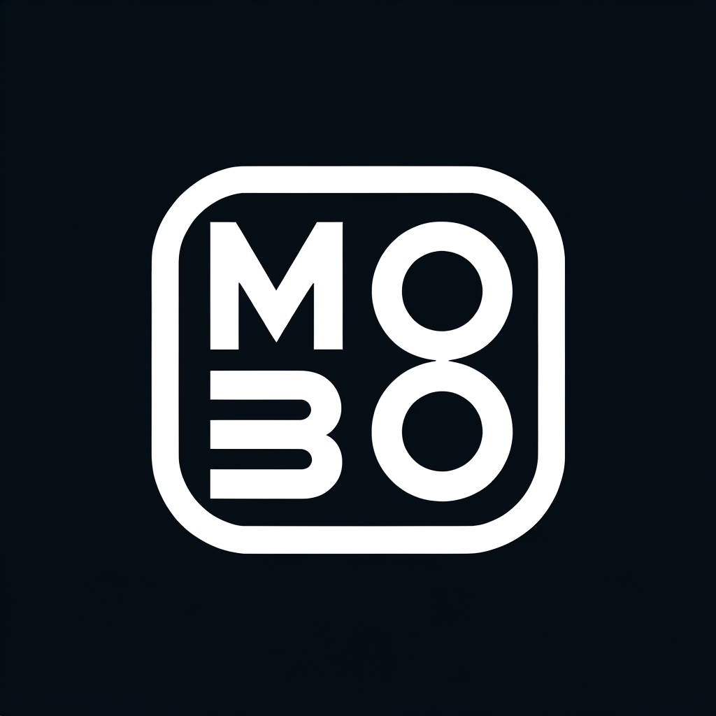Minimalist logo icon with the letters "MBO" in bold white typography, centered on a solid black background. Clean, modern, and professional design. High contrast, simple and elegant style. No extra elements, no shadows, no gradients. Perfect for an online shop branding, square format, high resolution.