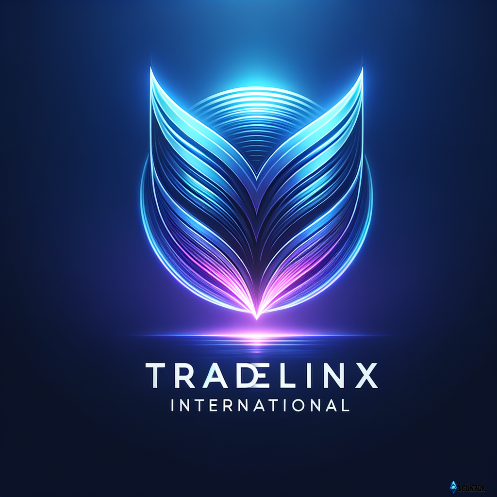 Create a premium, modern, and futuristic logo for a import export  and technology brand named TradelinX international. Use a clean, minimal, and high-tech design style. Include a smooth abstract ‘V’ symbol inspired by digital waves or energy flow. Add gradient blue-purple neon tones with soft lighting. Make it professional, sharp, and 4K HD quality. The logo should look suitable for a tech company website and branding. Keep the icon and text perfectly balanced and visually powerful.
