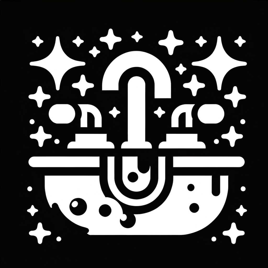 crée une icone noir et blanc 2d  a copier coller essaye de représenter: Lavabo propre, robinetteries et surfaces nettes et sans odeurs.