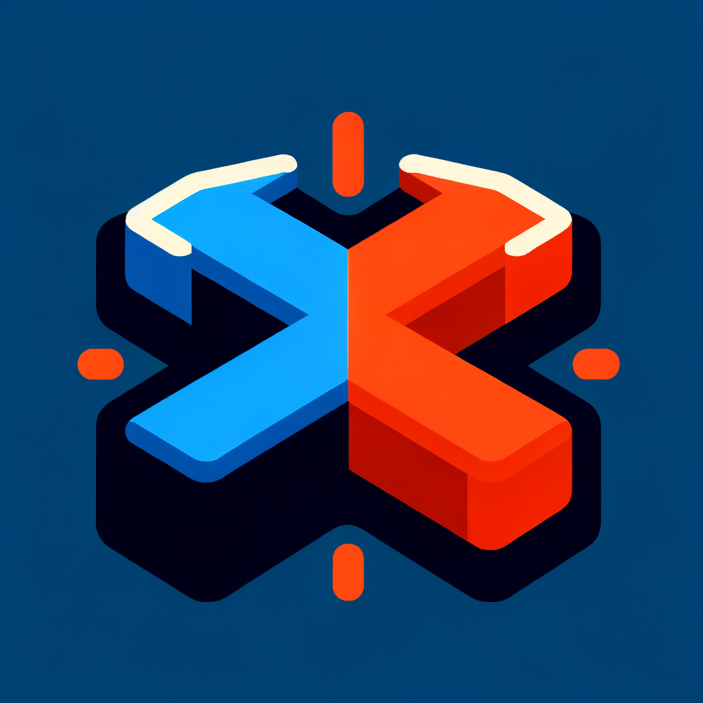 two opposing arrows or colliding blocks representing platform side and channel side conflict, flat design, minimalist style, blue color for platform side and orange-red color for channel side, business icon, contrasting colors