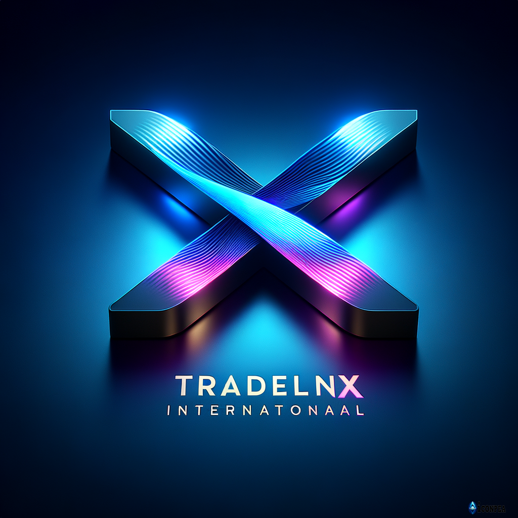 Create a premium, modern, and futuristic logo for a import export and technology brand named TradelinX international. Use a clean, minimal, and high-tech design style. Include a smooth abstract ‘X’ symbol inspired by digital waves or energy flow. Add gradient blue-purple neon tones with soft lighting. Make it professional, sharp, and 4K HD quality. The logo should look suitable for a tech company website and branding. Keep the icon and text perfectly balanced and visually powerful.