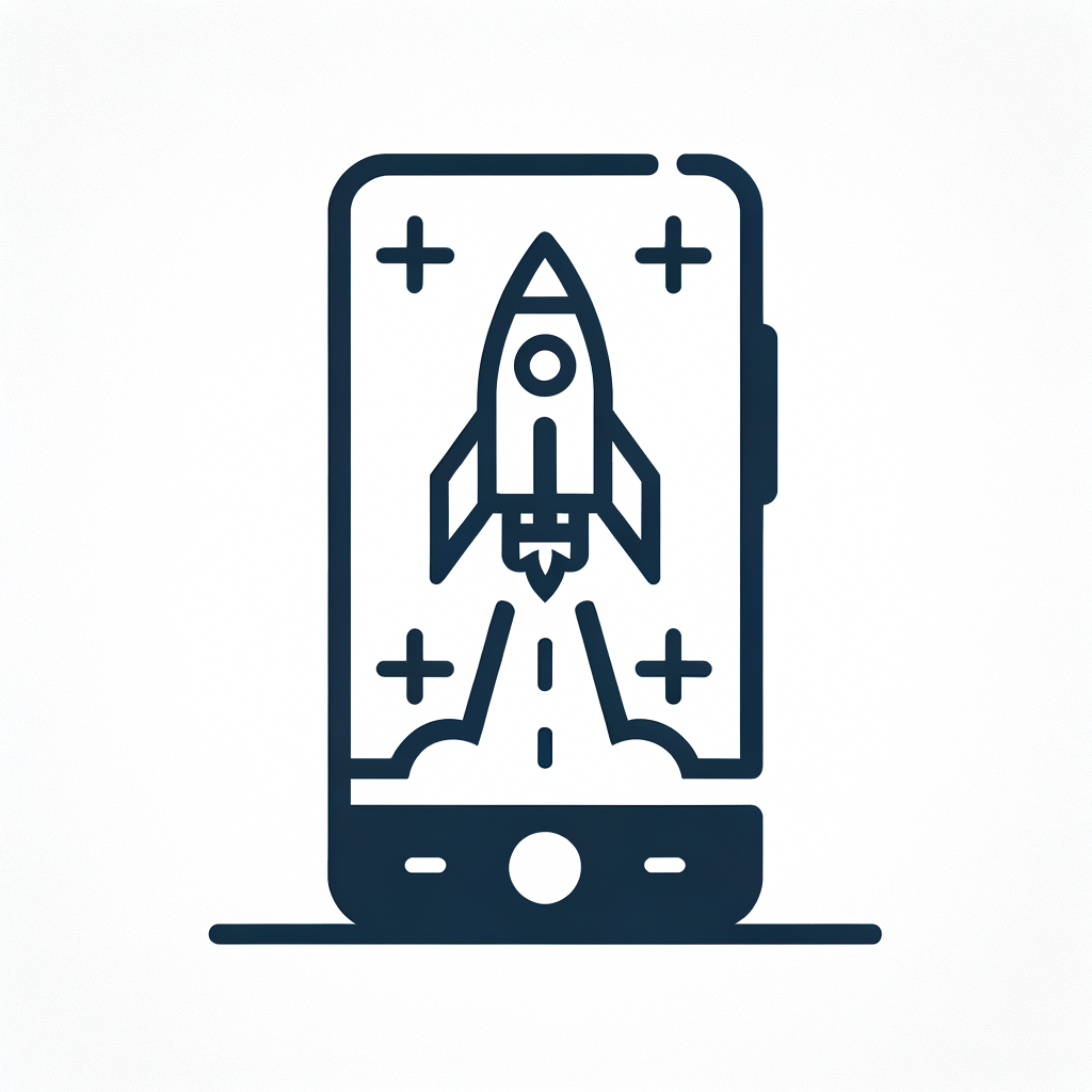 Give a mobile phone taking a picture of a launched rocket a very minimal icon. The icon should be as minimal as possible.