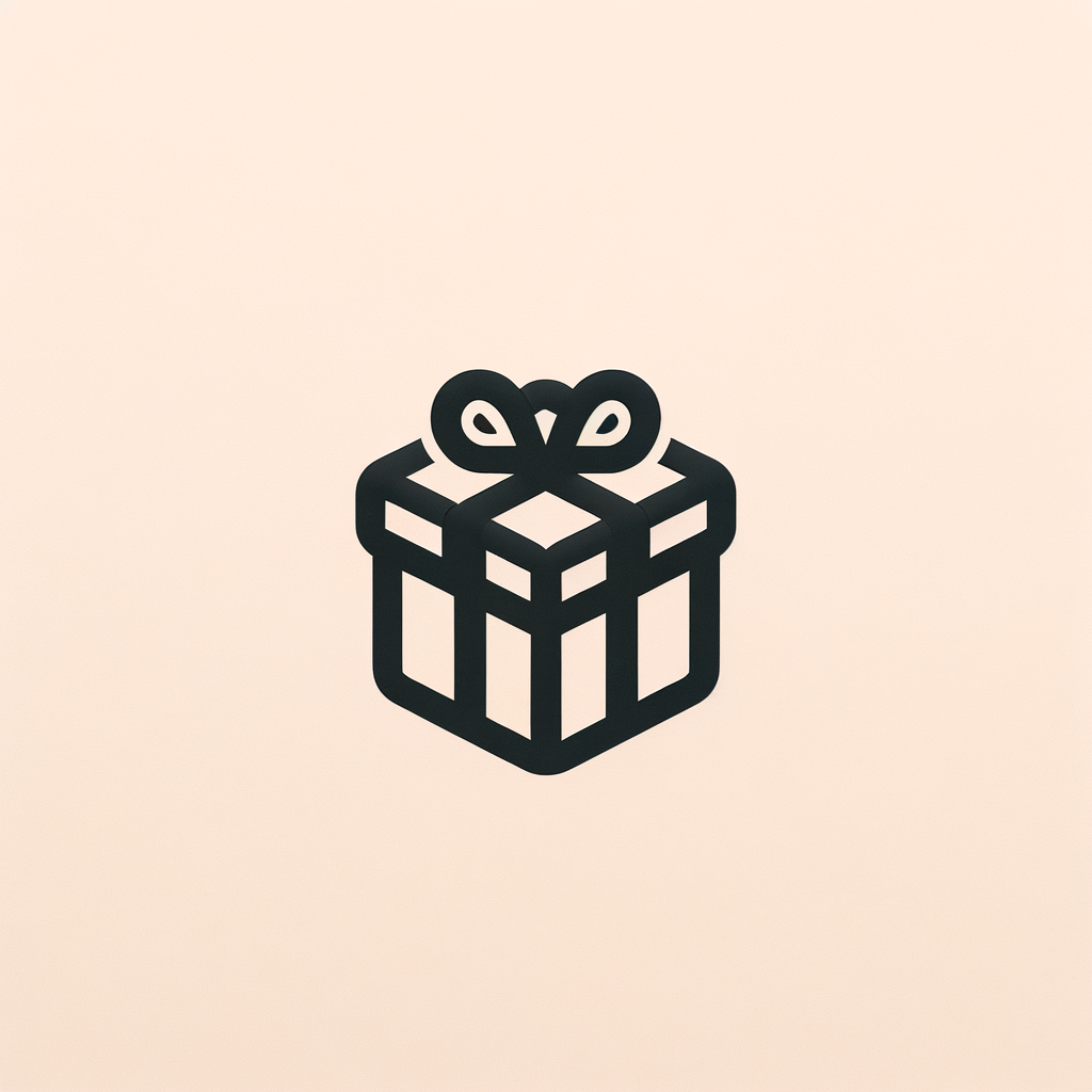A small cube-shaped (classic) wrapped present/gift icon, no color, clean.